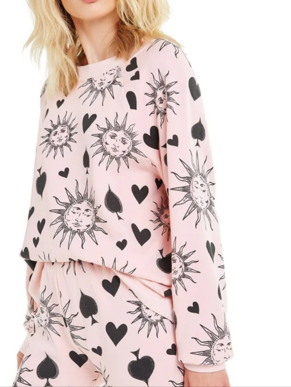 Wildfox Celestial Sun Heart Sweatshirt Pink Graphic Oversized Astrology Coquette